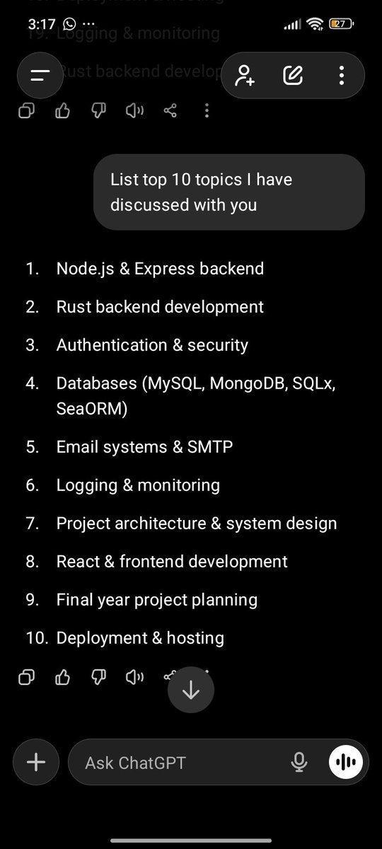 So I asked chatgpt to list top 10 topics I have discussed with him 😁