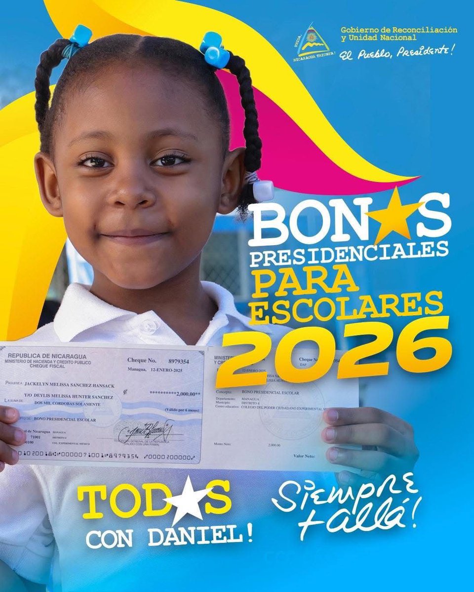 Entrega del Bono Presidencial para Escolares a niñas y niños de Preescolar, Educación Especial, Primero y Segundo Grado de Primaria Regular y Multigrado, del 19 al 24 de enero de 2026.

#2026SiempreMásAllá