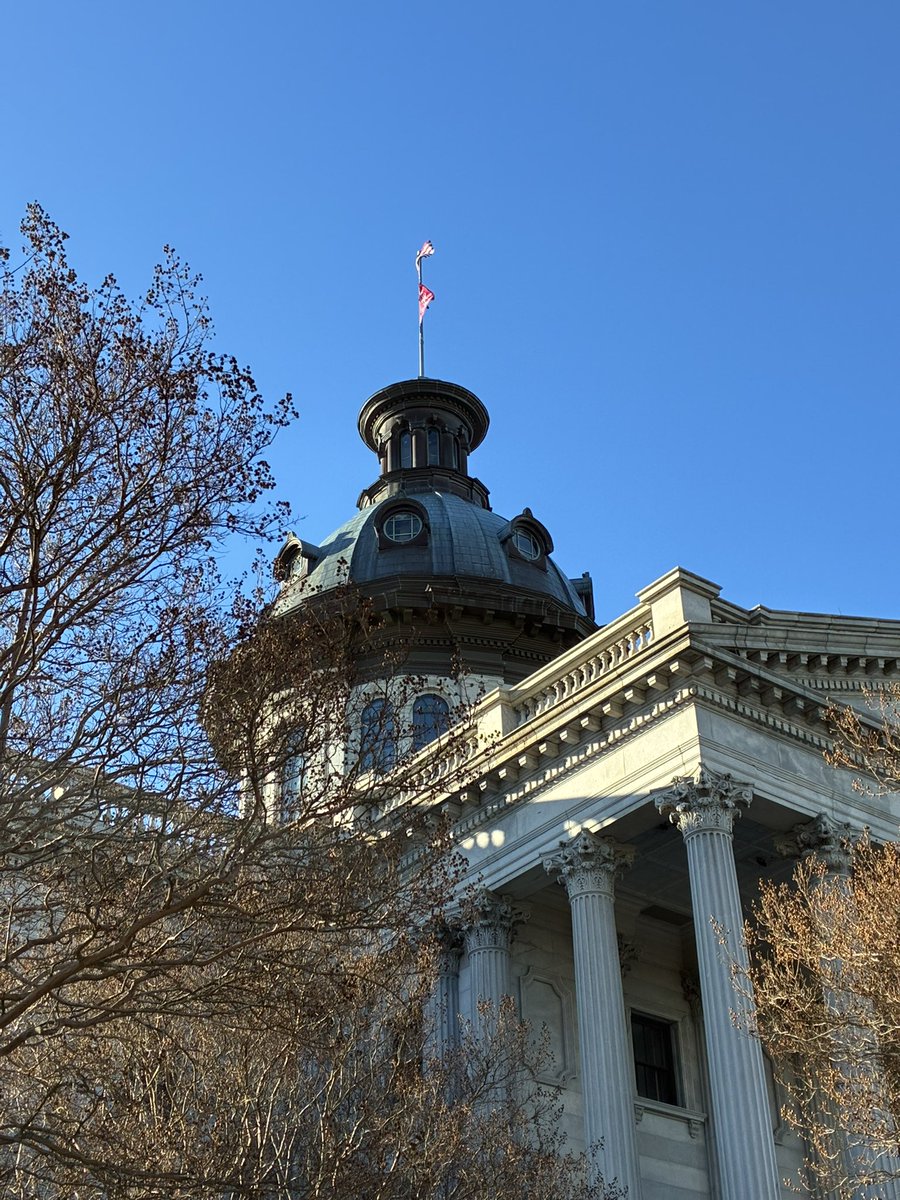 FraendyNewsman's tweet photo. The SC State University flag is flying at the State House. It’s in honor of the HBCU’s football championship win @wachfox https://t.co/MmAHZ14Aah