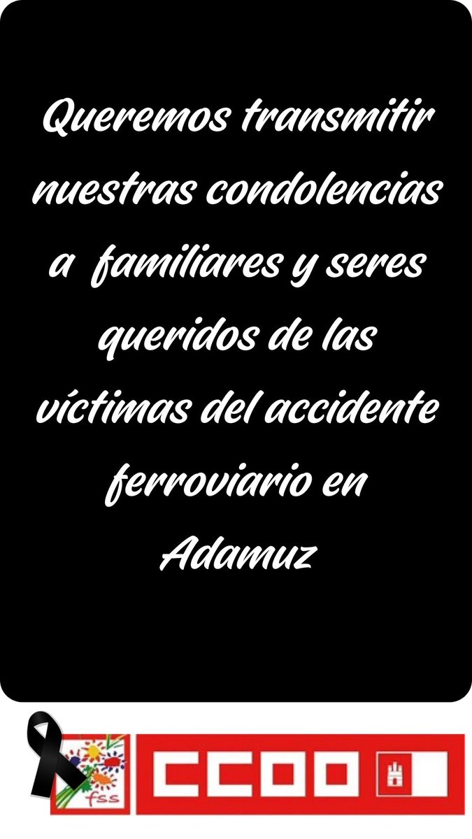 🫂Trasladamos nuestro más sincero pésame a las familias y personas allegadas de las víctimas del accidente ferroviario ocurrido en Adamuz, Córdoba.

Nuestro apoyo y solidaridad con todas las personas heridas y con sus familias en estos momentos tan duros