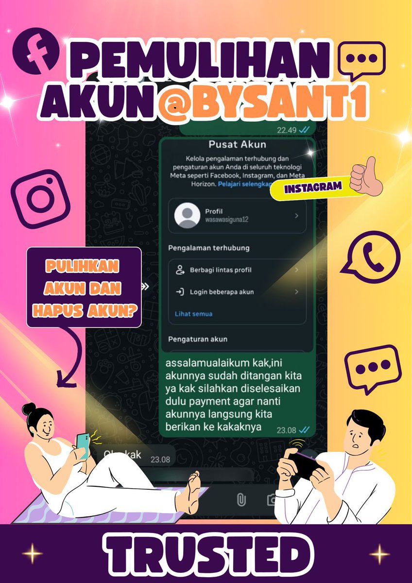 _evesite's tweet image. JASA ❕❕
PEMULIHAN AKUN DAN HAPUS AKUN

🌸&amp;gt;JASA HAPUS AKUN 
🌸&amp;gt;PULIHKAN BALIKIN AKUN LUPA PASWORD/KE HACK
🌸&amp;gt;JASA LACAK LOKASI
🌸&amp;gt;SADAP WA
🌸&amp;gt;LACAK HP HILANG BY NO HP/IMEI
🌸&amp;gt;JASA HACK/PEMULIHAN AKUN (EMAIL,IG,WA,TWITER/X, FB,TIKTOK)

FAST RESPON WA