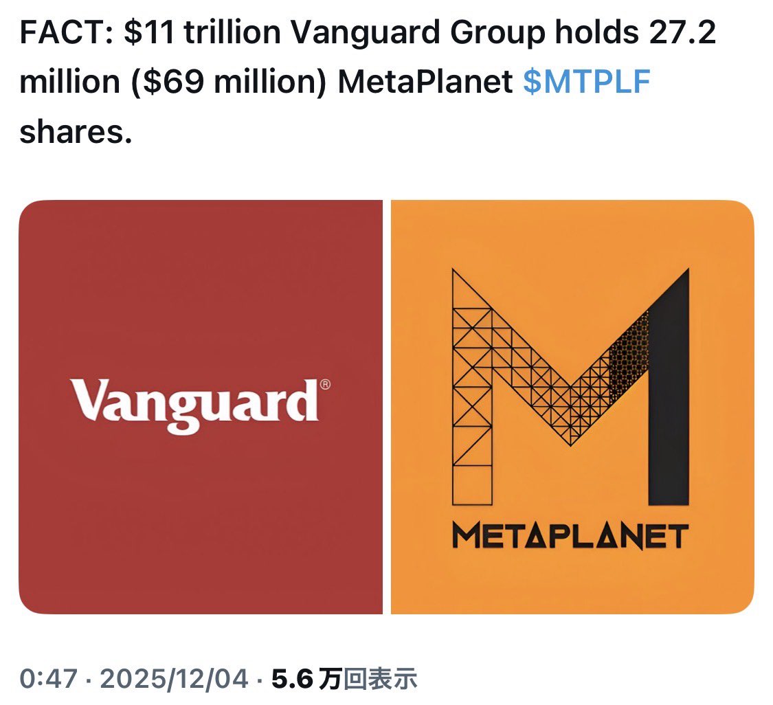 おはプラネット！ すっごいの見つけた😎🔥 バンガードグループ メタプラ3865万株保有  他のキャピタルやMMXX等もEDINETと一致してるから、そこそこ信憑性あると思う✨