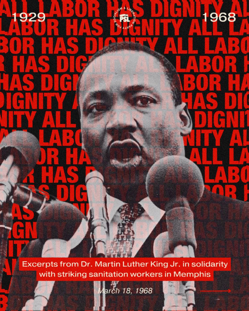 This MLK Day — honor Dr. King’s radical legacy! 

On March 18th, 1968, Dr. King addressed striking sanitation workers in Memphis, just two weeks before his assassination. King’s words speak concretely to how the struggle against segregation, the struggle of the labor unions for