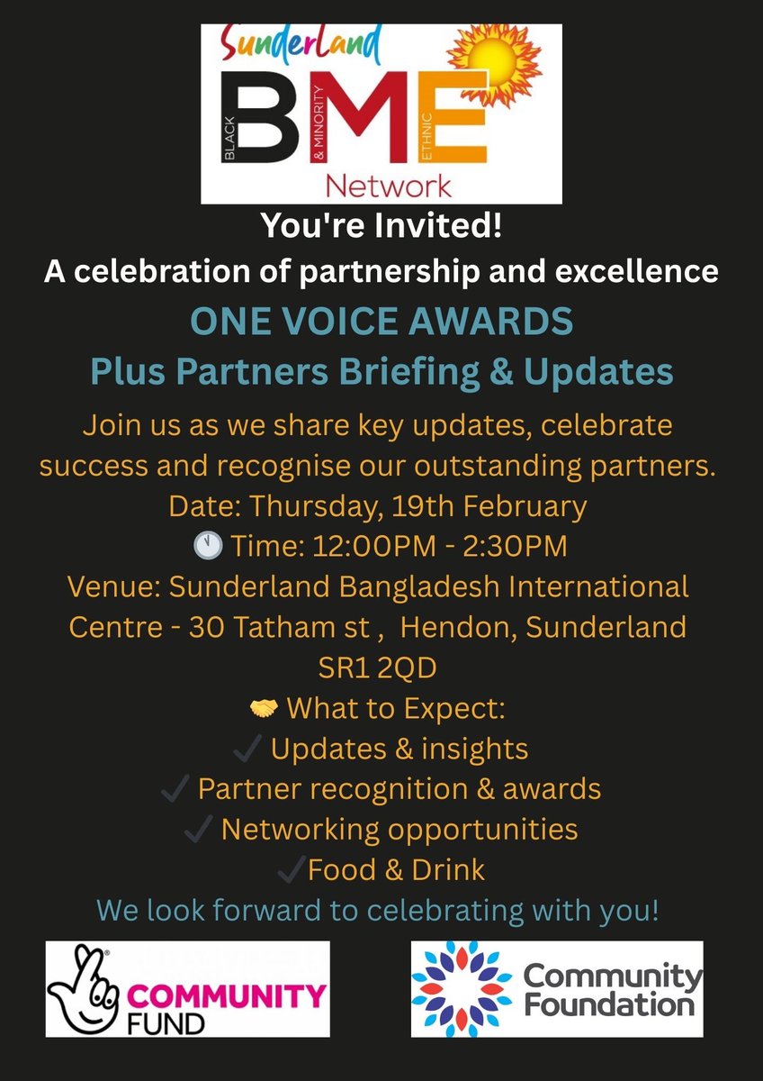 SBMEN1's tweet photo. Join us as we celebrate excellence and impact at the One Voice Awards 
on Thursday 19th February 2026. 
Please note attendance is by invite only due to limited capacity.
#nationallotterycommunityfund
#communityfoundation https://t.co/5zYg7TUSnq