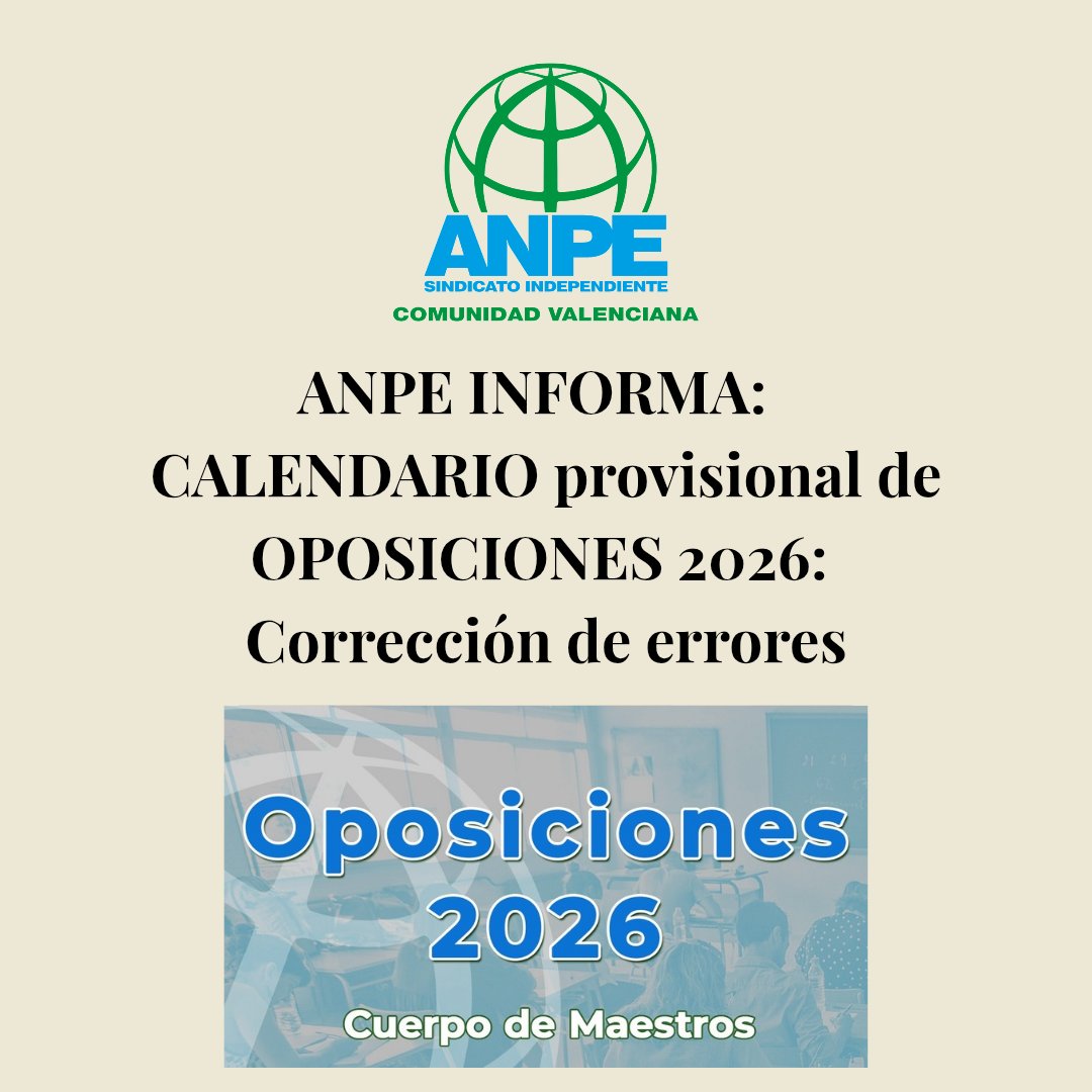 🗞 Publicada una corrección de errores en relación al Anexo que debe tenerse en cuenta a la hora de realizar la programación de aula. 💁‍♀️❗️

🔗 Todos los detalles en este enlace: anpecomunidadvalenciana.es/notices/200138

_ANPE #DocentesComoTú #SindicatoIndependiente #SóloDeEnseñanzaPública_