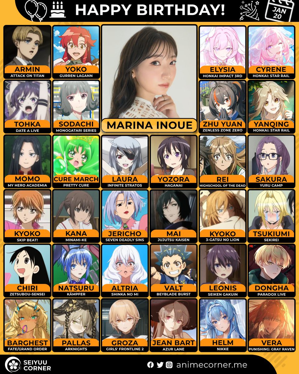 seiyuucorner's tweet image. Happy birthday Marina Inoue! 🎉 

Let's wish her all the best @Mari_navi 

#MarinaInoue #井上麻里奈 #井上麻里奈生誕祭2026