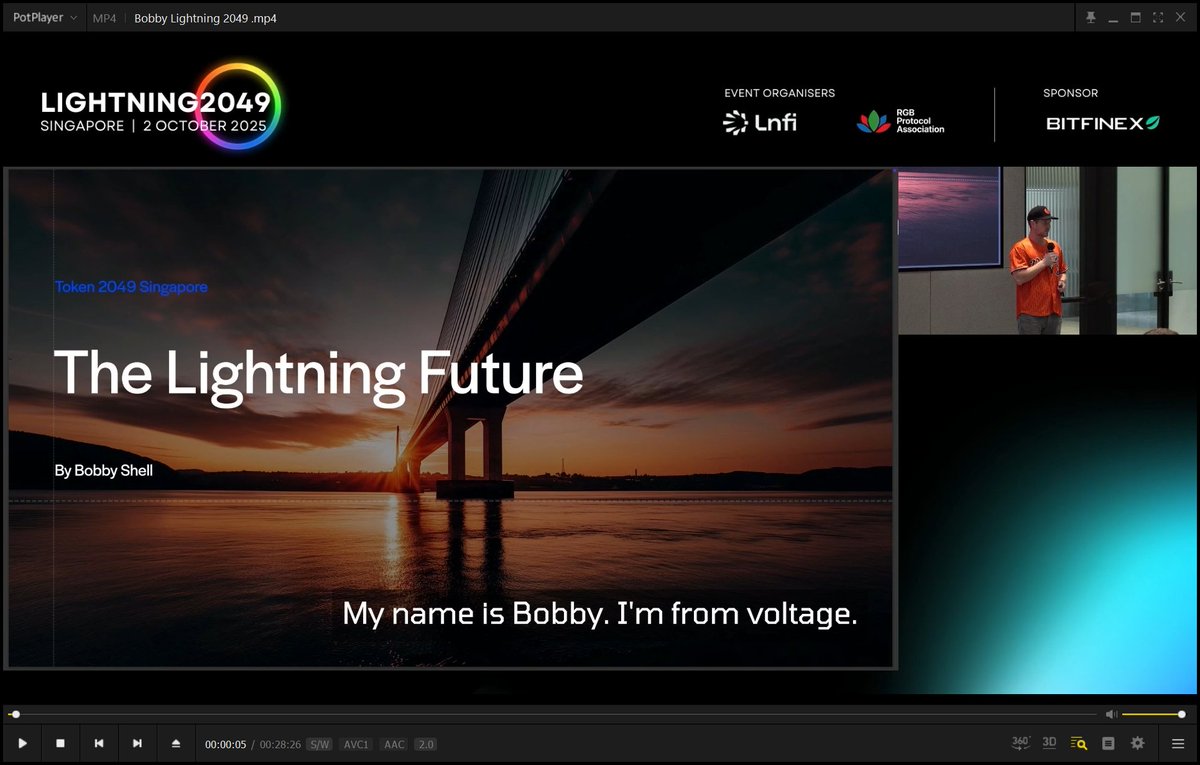 LnfiNetwork's tweet photo. RECAP

At Lightning2049, the only Bitcoin symposium during @token2049 Singapore organized by @LnfiNetwork and @RGBAssociation ,@iBobbyShell from @voltage_cloud shared insights on:

1⃣Lightning yield
2⃣Stablecoins on the Lightning Network
3⃣The infrastructure powering Lightning’s growth

Full presentation video👇
https://t.co/9fYxY9I5im