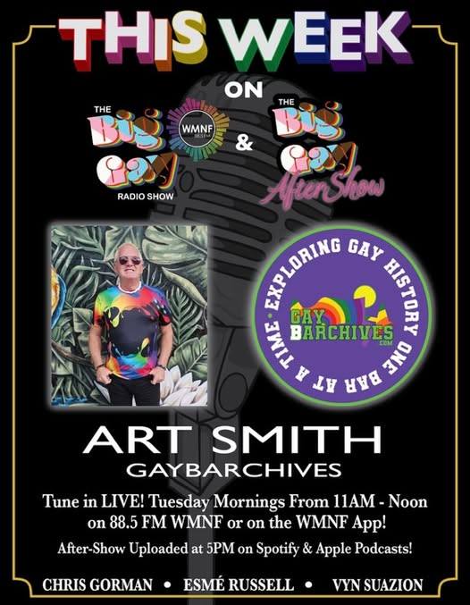 THE TIME HAS COME.

I'm about to be FAMOUS!
Check out my latest interview on WMNF Community Radio or the WMNF app LIVE on Tuesday January 20 2026 at 11 am Eastern time, or on their podcast after 5pm the same day.
Thank you Chris Lawrence.
NOW, what should I wear?
 #GayBarchives