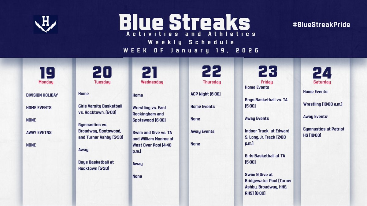 HHS_BlueStreaks's tweet image. Making plans for the week?  Come out and support the HHS Athletics Teams!  #BlueStreakPride