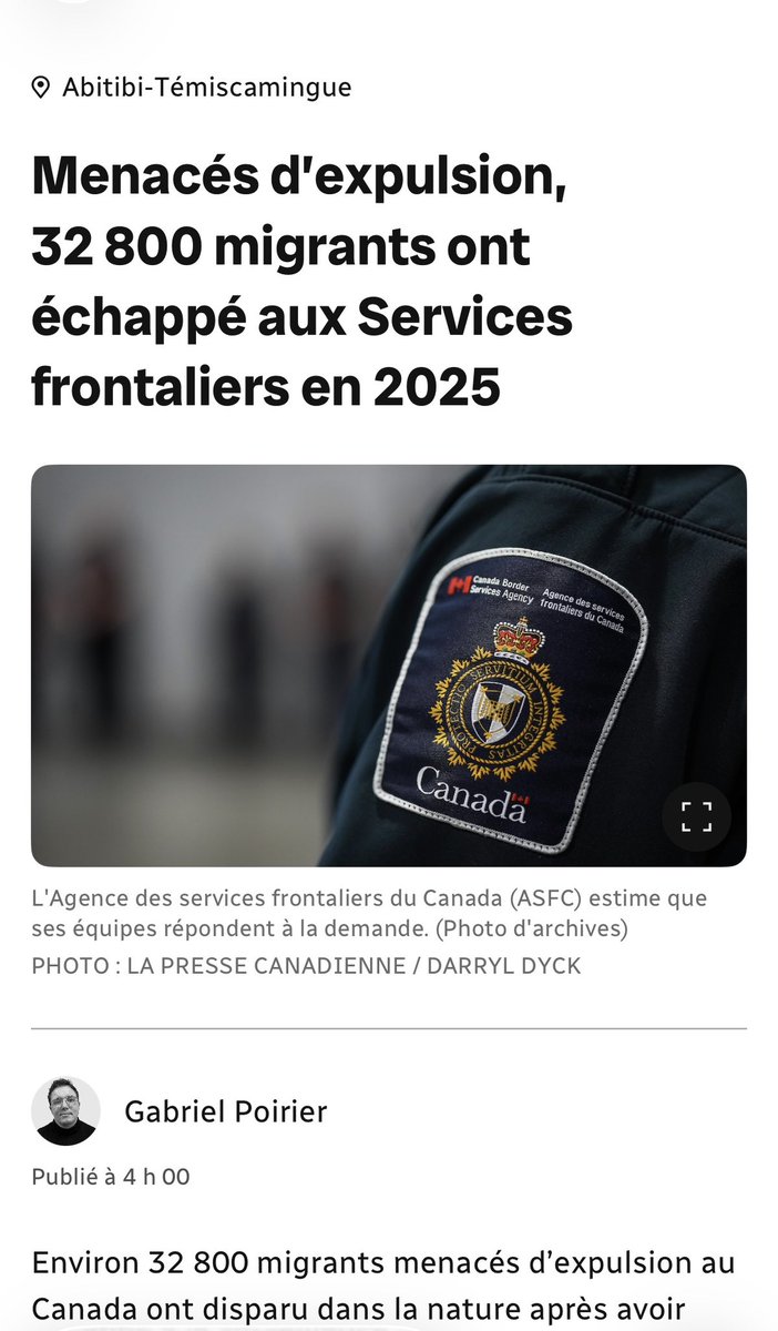 Autre jour, autre témoignage de la perte totale de contrôle du fédéral en matière d'immigration.
 Plus de la moitié des personnes visées par un avis d’expulsion disparaissent dans la nature.

Après avoir ouvert grand les vannes de l’immigration, Ottawa a invité des milliers de