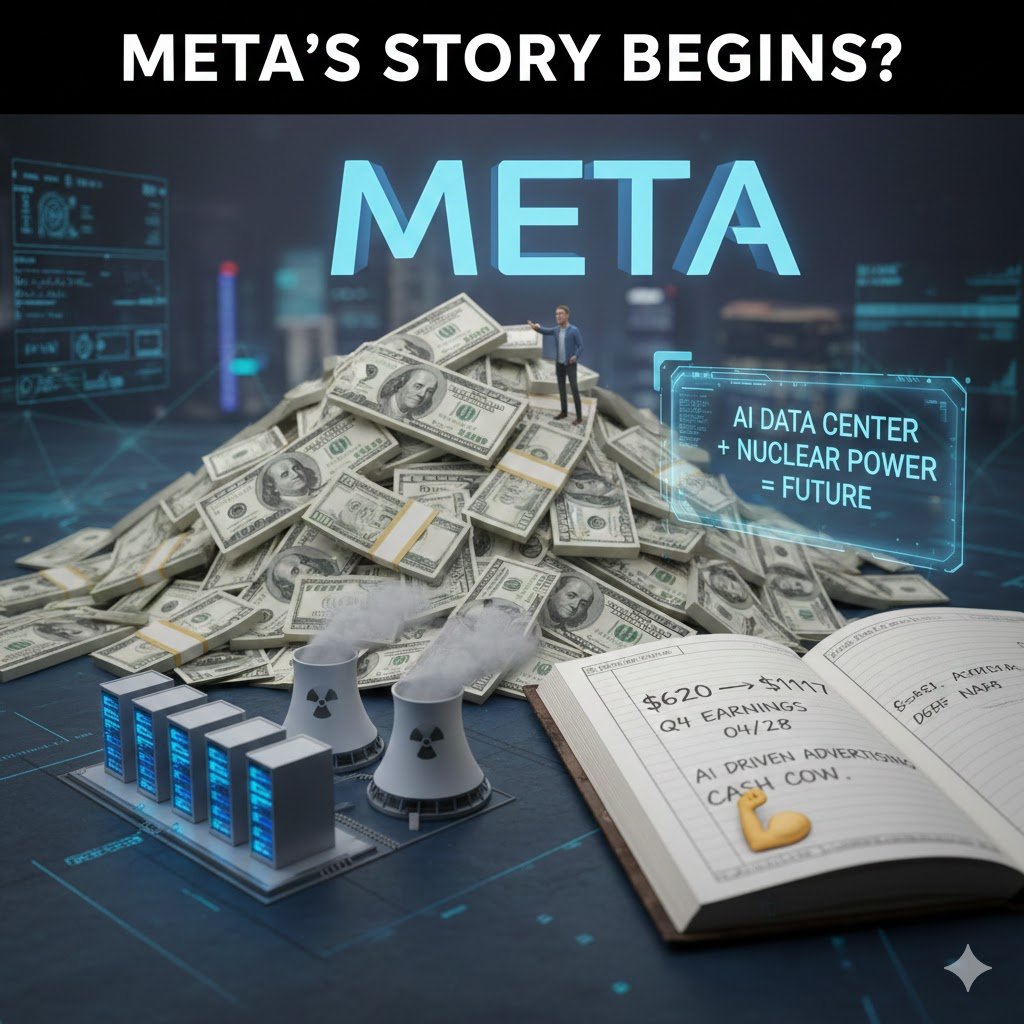 META的故事要开始了？ $620多块钱买的不是股票，买的是扎克伯格的野心——年投100多亿搞AI数据中心，还搞定了核电站当电爹。别人还在纸上谈兵， Meta已经把钱堆成山了。 分析师目标价最高到$1117，现在才$620。这差价怎么赚？就看28号财报咋样——Q4业绩如果不拉胯，下周就是 ...