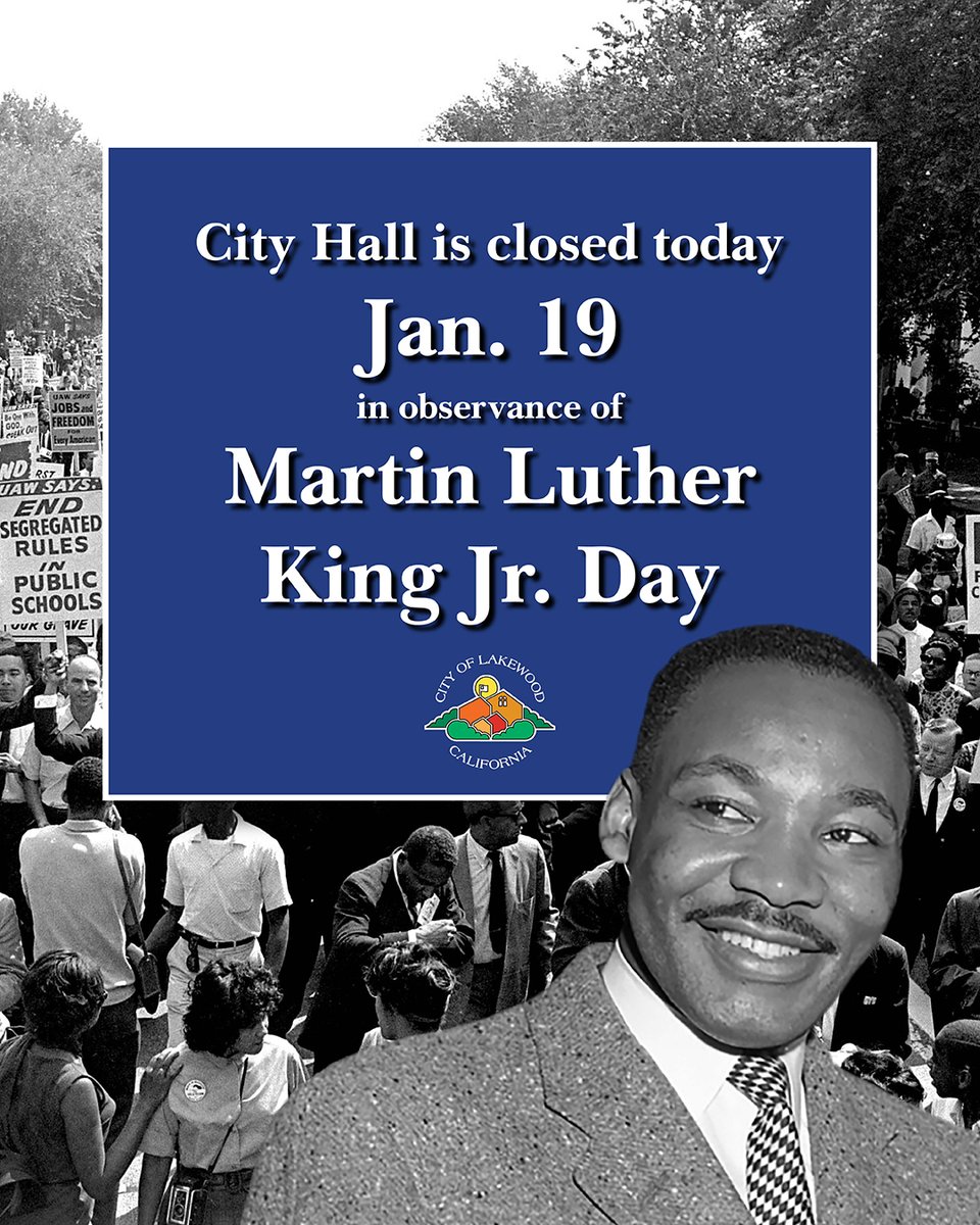 City Hall is closed today in observance of the Martin Luther King Jr. holiday. Trash pickup will continue as usual, but no street sweeping today. Street sweeping does occur the rest of the week. For info on how to get service when City Hall is closed, see trst.in/6OYB0O.
