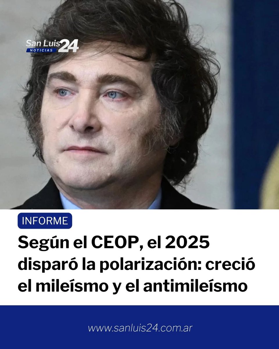 sanluis24ok's tweet image. El Centro de Estudios de Opinión Pública difundió un informe sobre la imagen del presidente Javier Milei durante 2025. 

Más en sanluis24.com.ar

#Política #JavierMilei #CEOP #ImagenPresidencial #Argentina #NoticiasPolíticas