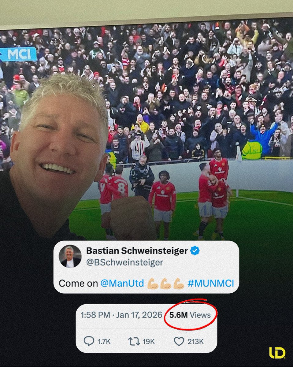 UtdDistrict's tweet photo. Look how many views Bastian Schweinsteiger's celebration of Bryan Mbeumo's goal vs Man City got on X 😳🇩🇪❤️ https://t.co/7BmqEWf3dd