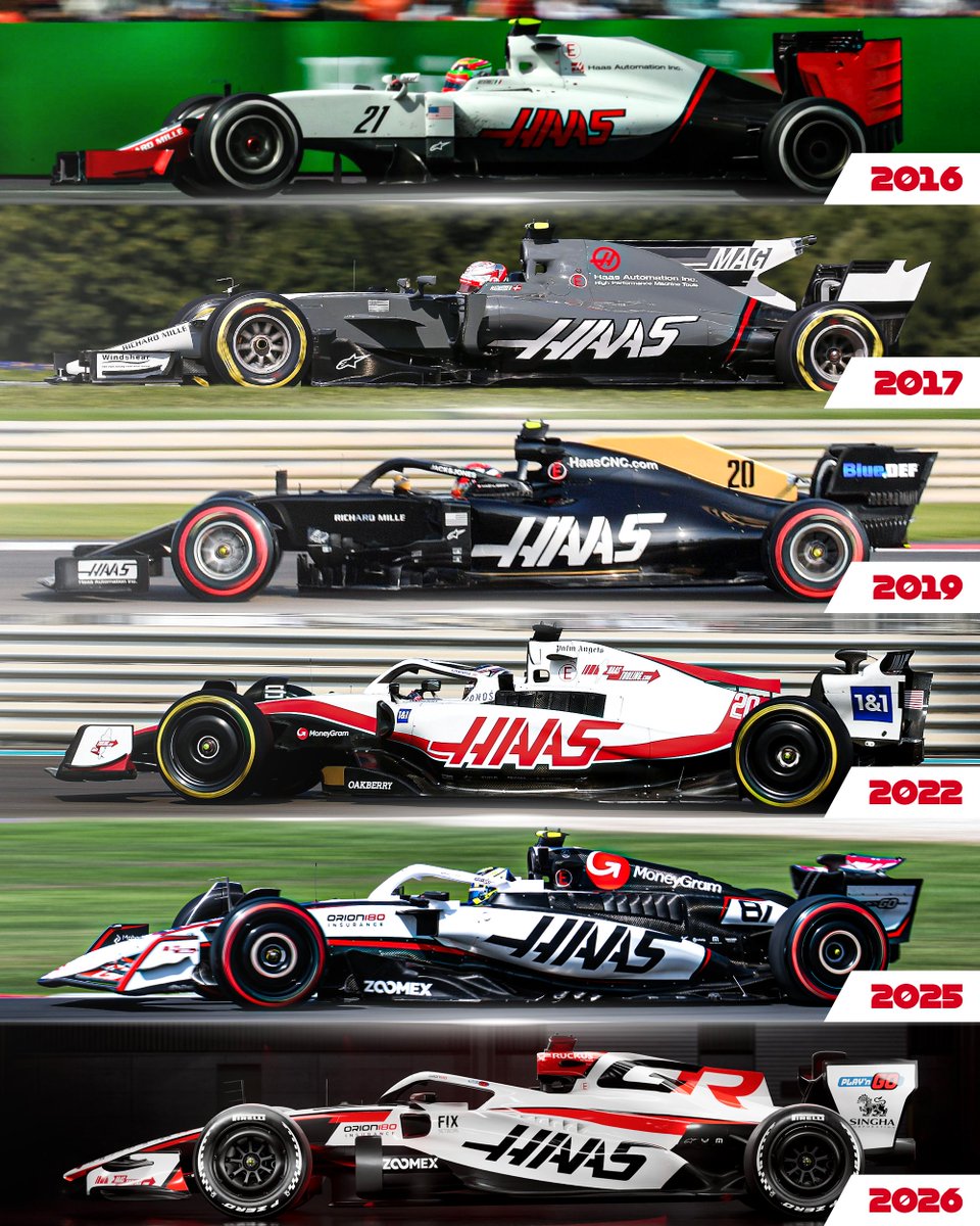 How <a href="/HaasF1Team/">TGR Haas F1 Team</a>'s on-track look has evolved... 🤩

10 years after their very first launch, 2026 brings an updated design for the squad 👊

#F1
