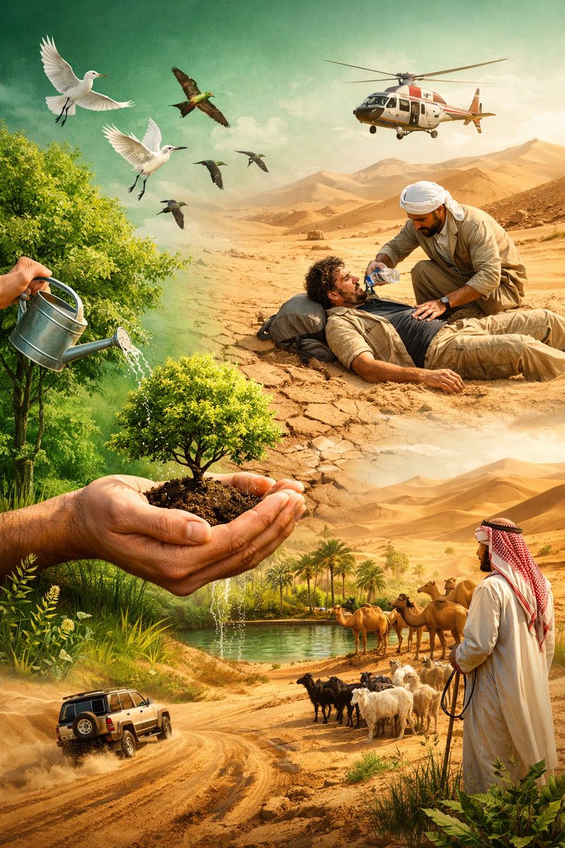 "م.عبدالعزيز السحيباني":

الماءُ في "الرُّبع الخالي" أقرب مما نتخيَل، لذا أقترح تنفيذ (واحات) متفرقة، تُرفع لها المياه من أعماق بسيطة بواسطة الطَّاقة الشَّمسيَّة، وتزرع حولها أشجار ظل لـ: 🌳🌲

- محاربة للتصحُّر.
- ⁠إنقاذ للتَّائهين.
- ⁠جذب لأنواع الطيور.
- ⁠خدمة رعاة الماشية.