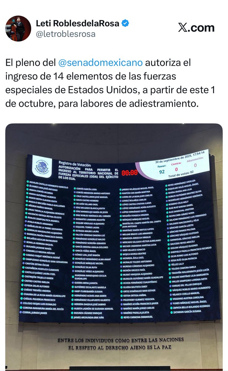 La presidenta <a href="/Claudiashein/">Claudia Sheinbaum Pardo</a> dice que el ingreso de tropas de EU para labores de adiestramiento fue autorizada por el <a href="/senadomexicano/">Senado de México</a> desde octubre.

🤔🤔

Pues la última autorización de ingreso de tropas es del 30 de septiembre y fue para un adiestramiento que concluyó del 12 de