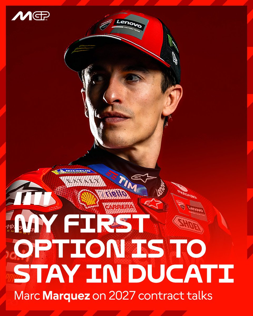 MotoGP's tweet image. Eyes on 2027 already 👀🔥

@marcmarquez93 is aiming to stay with @ducaticorse as the new regulations roll in 🤔

#MotoGP