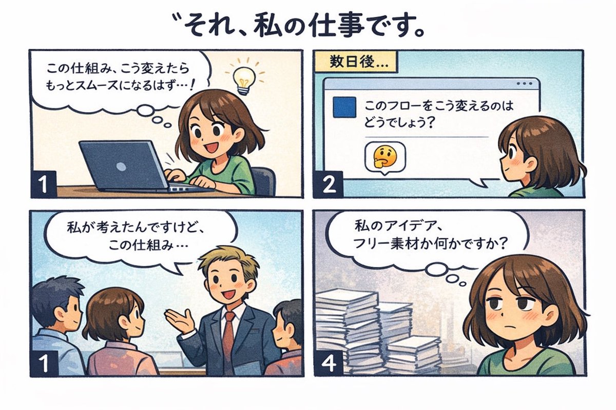 marathonlearner's tweet photo. 職場でこんな経験ありますか？

#働く人あるある #OfficeLife #IdeaTheft #4koma #仕事漫画 #Career https://t.co/5KFx4VSYxv