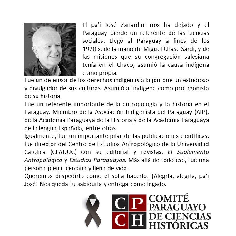 CPCH_Paraguay's tweet image. El pa’i José Zanardini nos ha dejado y el Paraguay pierde un referente de las ciencias sociales. Llegó al Paraguay a fines de los 1970´s, de la mano de Miguel Chase Sardi, y de las misiones que su congregación salesiana tenía en el Chaco, asumió la causa indígena como propia.

H1