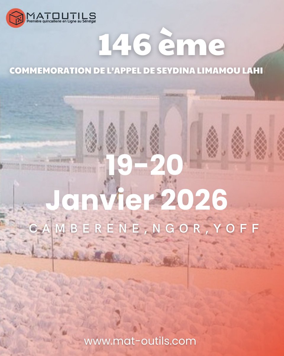 MatOutilsPro's tweet photo. 📣🤲 Mat Outils vous souhaite un bon appel à tous les Layennes.
Qu’Allah exauce nos invocations et répande Ses bénédictions sur chacun. 🤍
Bon appel à tous.
#MatOutils #BonAppel #Layennes #Prieres #Foi #Senegal https://t.co/bNg0RGKyM8