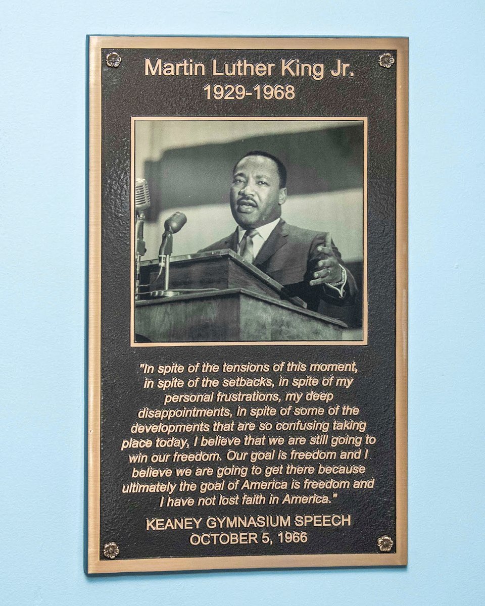 Today we honor Dr. Martin Luther King Jr.’s profound impact on our nation and URI. His legacy endures, from his 1966 visit to campus to the creation of the Talent Development Program and our ongoing equity work. A plaque installed in 2022 reminds us to carry his mission forward.