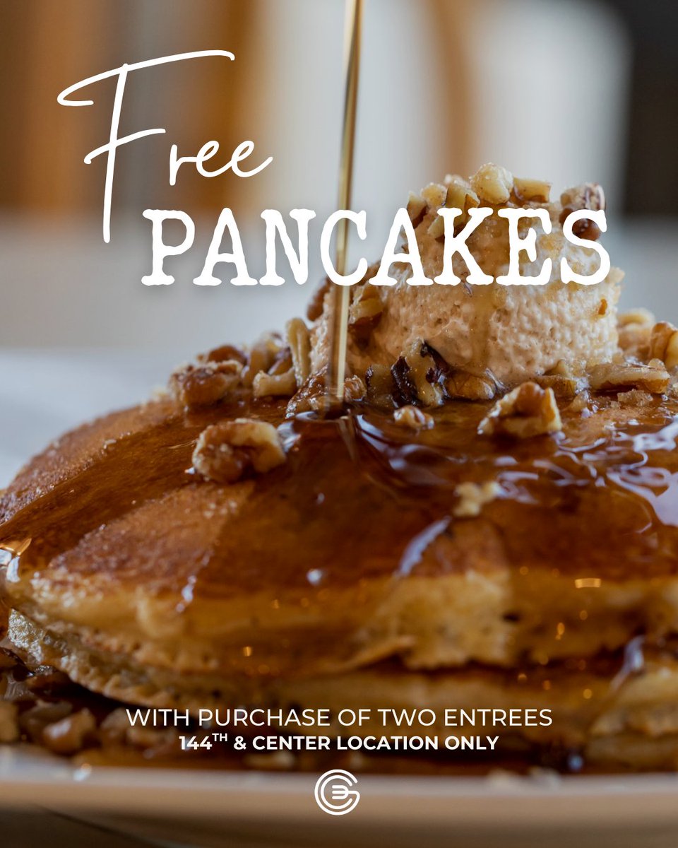 FREE Pancakes at Good Evans – 144th &amp; Center! 🥞✨

Order two entrées to enjoy a FREE full stack of pancakes, because nothing says welcome like pancakes in the middle of the table.

📍Dine-in | Adult Entrees Only | 144th &amp; Center Location