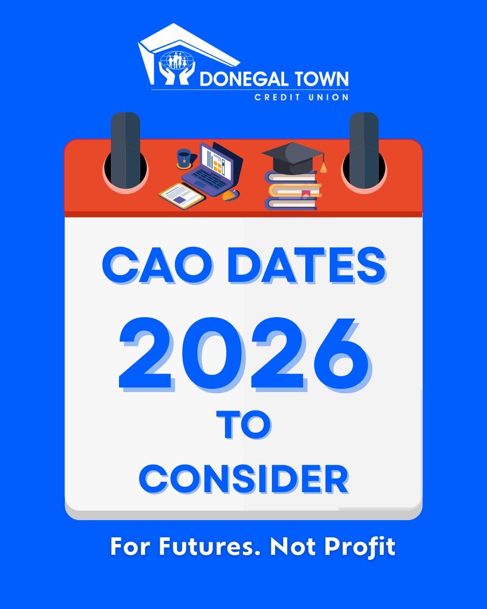 🎓Calling Students - Key CAO Dates for 2026 

See details here: donegaltowncreditunion.com/CAODates2026

Planning ahead for your college costs? We are here to help with our:

✅Low rate and flexible Student Loan
✅ Student Bursary Award 
✅ Local support you can trust
