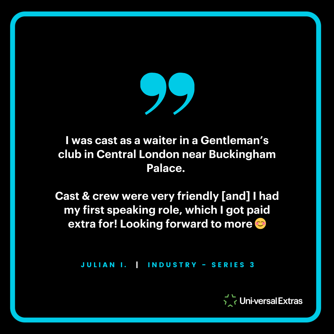 UniEXTRAS's tweet image. Getting stuck into brand new #Industry, we hope!

Many thanks to pro Artiste Julian for letting us know how he enjoyed his time on this smash-hit HBO Series😎

--

Tell us about a UVE prod you've enjoyed? 😍 &amp;gt; tinyurl.com/4xn9u9v8

#ExtrasCasting #HBOMax