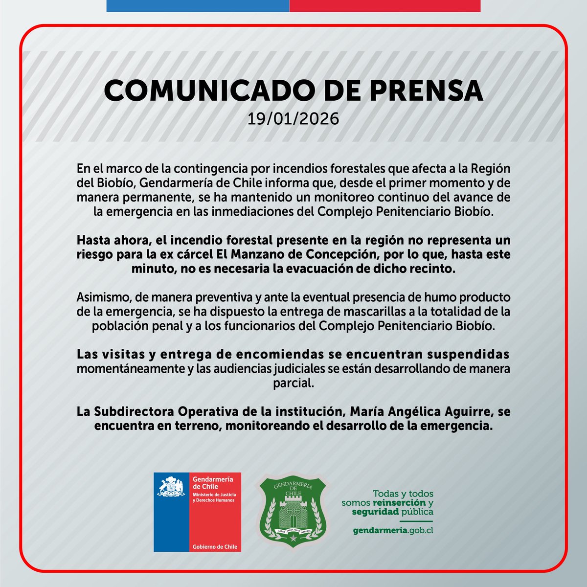 ⚠️ ACTUALIZACIÓN ANTE LA EMERGENCIA DE INCENDIOS Y SITUACIÓN DEL COMPLEJO PENITENCIARIO BIOBÍO.