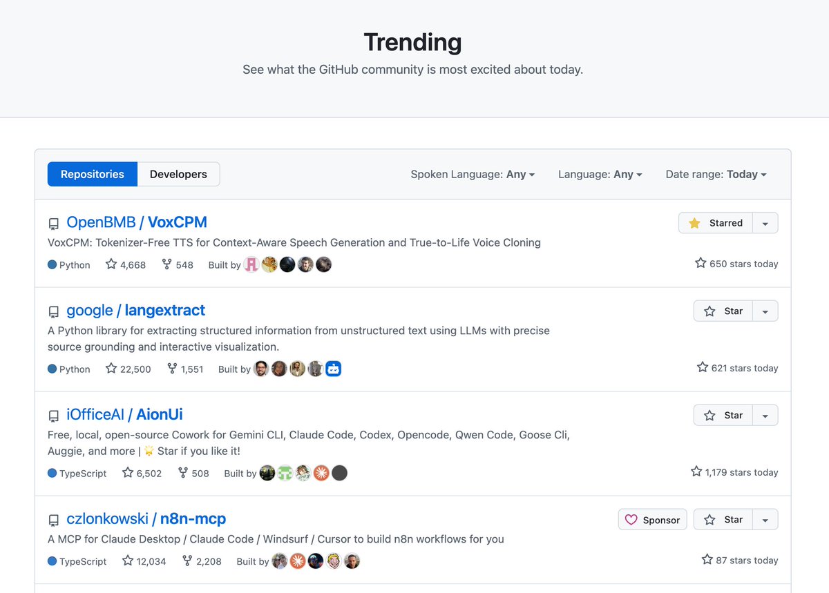 GitHub trending screenshot