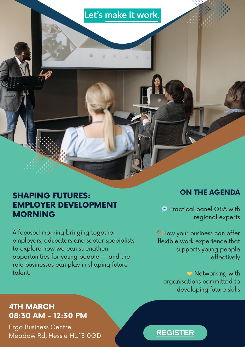 Shaping Futures: Employer Development Morning 

You're invited to attend this free insight-rich event which seeks to bring together employers, educators and sector specialists to explore how we can better support young people.

Register: buytickets.at/hullandeastyor…