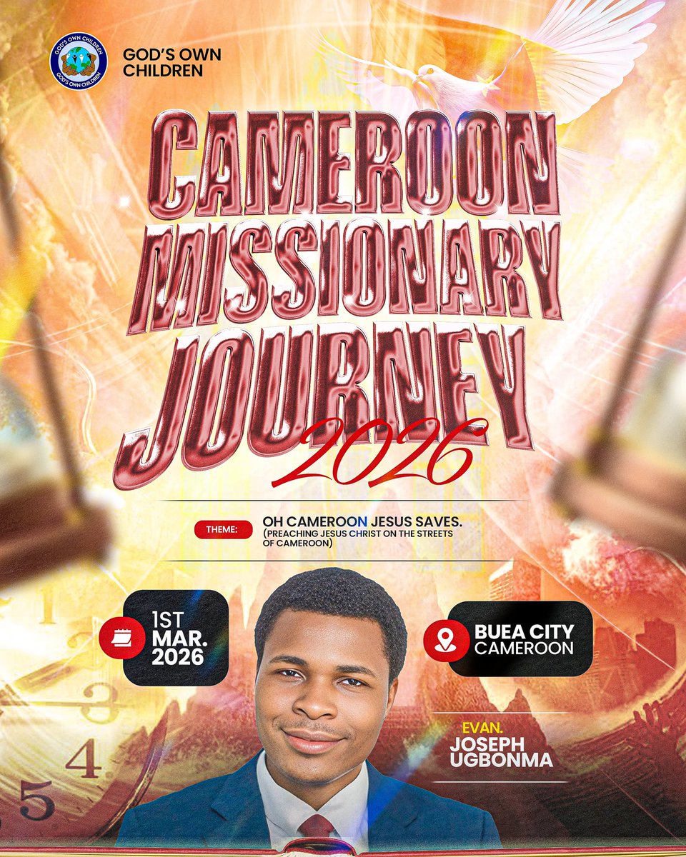 JosephUgbonma's tweet photo. Cameroon Missionary Journey 2026.

Let's take the gospel to the streets of Cameroon.

Oh, Cameroon Jesus Saves.

We're Calling For Sponsorship.

#Evangelism #SoulWinning https://t.co/iPqjjVRZA1