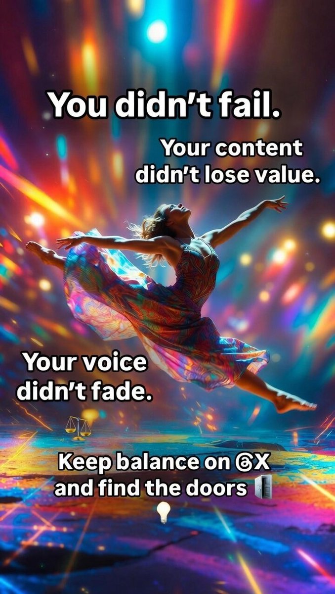 romasoul1's tweet image. You didn’t fail...
Your content didn’t lose value...
Your voice didn't fade...
You’re just dancing on a moving floor
that nobody warned you about.
The algorithm just whispers..
It moves. It hides the doors.

Keep balance on @X and find the doors 🚪

#KeepCreating #XCreators