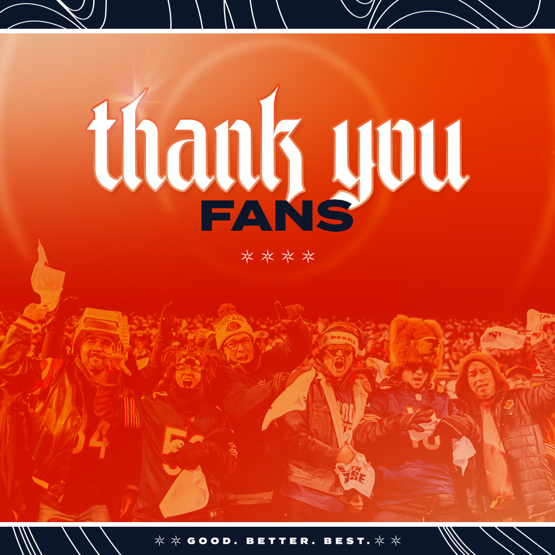 ChicagoBears's tweet image. Thank you to the greatest fans in the world for riding with us all season long.

As always, 🐻⬇️