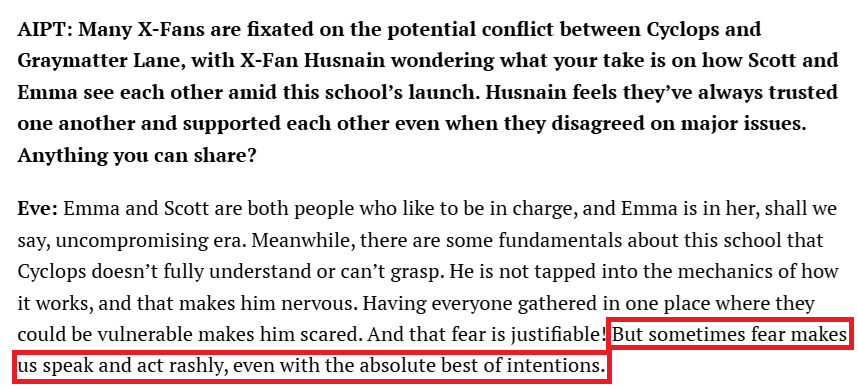 4everbuffy's tweet photo. @AIPTcomics @tiago_palma @TomBrevoort If you're a X-Men fan, please boycott X-Men United, this sh!t is just a rebranded Exceptional X-Men, this interview confirmed that. 
Cyclops is the antagonist and the writer already confirmed that his in the wrong by saying his fear will make him take bad decisions. #XSpoilers https://t.co/AXsWTekcOu