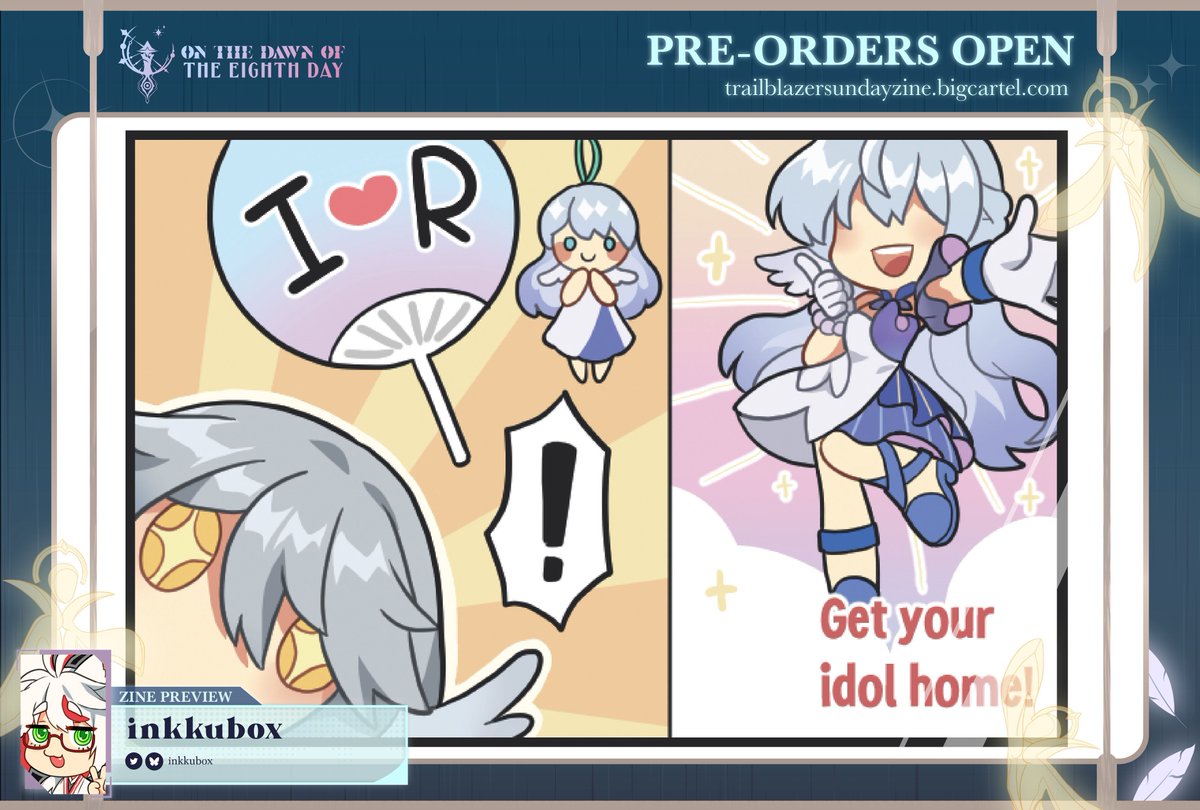 eighthdayzine's tweet photo. 🚂🪽 ZINE PREVIEW ‼️ 

Enter Trailblazer Sunday's whimsical world as part of the Astral Express Crew in @inkkubox 's comics! Check their work out on this very Trailblazer Sunday fanzine! 

🔗 https://t.co/9y5IcpFYyk

#hsrsunday #sunday #hsr #honkaistarrail #fanzine https://t.co/FWIq4Jn2tE