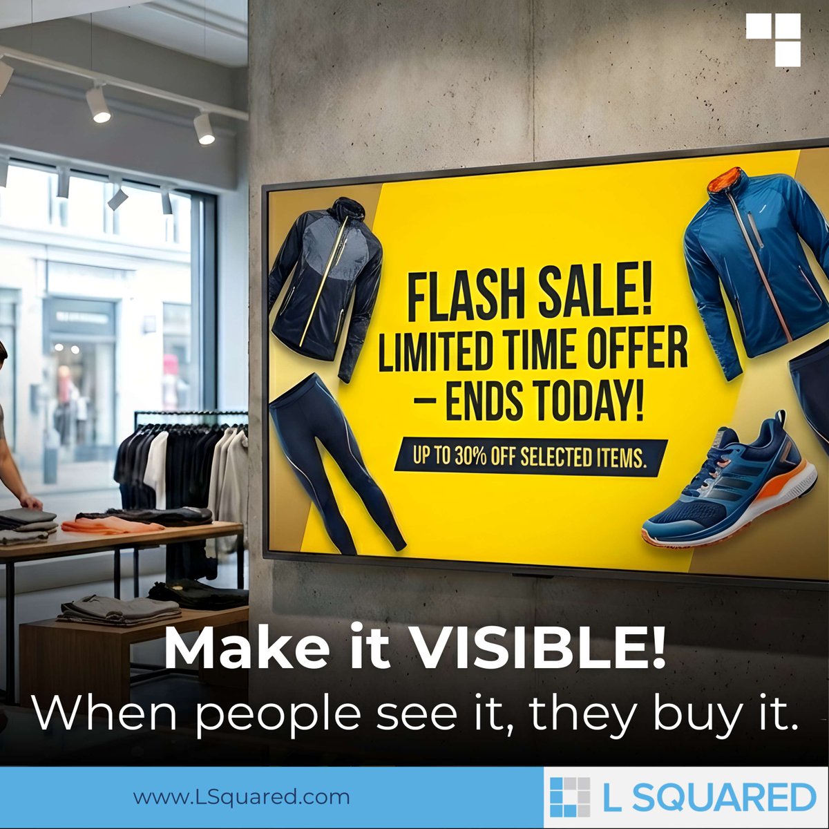 LSquaredDigital's tweet image. When they see it, they buy it. (But only if the screen is correct).

Scaling signage shouldn't mean scaling headaches.

With Us, remove the IT bottleneck and execute multi-store campaigns instantly.

Make it easy. Make it Visible.

#RetailTrends #MakeItVisible #DigitalSignage