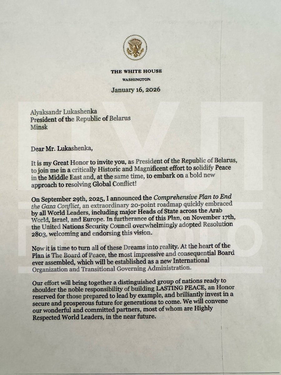 RpsAgainstTrump's tweet photo. Donald Trump also invited Belarusian dictator Alexander Lukashenko to join the Board of Peace, calling it “the most impressive and consequential Board ever assembled, which will be established as a new International Organization and Transitional Governing Administration.” https://t.co/jyNuEoF5GP