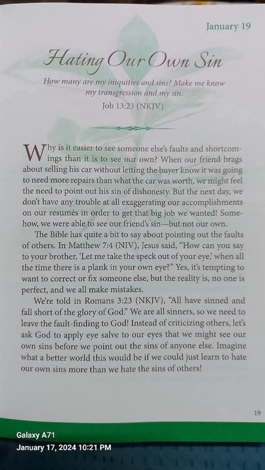 Godwakeupcall's tweet image. January 19
HATING OUR OWN SIN
#KeyText: Job 13:23
#By: Brenda Walsh 
#OneMinuteDailyDevotional