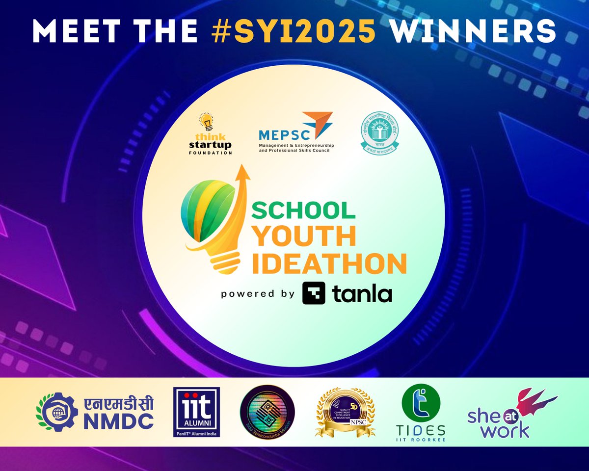 India’s future is bright! 🇮🇳 Huge congrats to the winners of 5th School Youth Ideathon 2025 at @IITDelhi. These young innovators wowed us with solutions for a better tomorrow.🏆

Organized by <a href="/ThinkStartup/">Think Startup</a>, <a href="/MEPSCindia/">MEPSC</a>, &amp; <a href="/cbseindia29/">CBSE HQ</a> Powered by @TanlaPlatforms
The winners are: