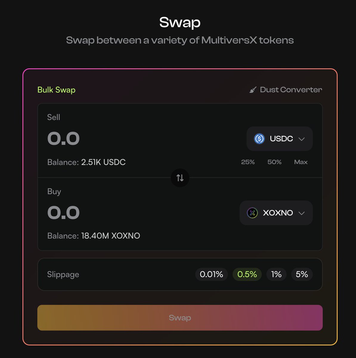 mihaieremia's tweet photo. .@XoxnoNetwork just rolled out the new Dust Converter and Bulk Swap, along with the official release of the cross-chain adapter that allows users from Solana and various EVM chains to move their $USDC to @MultiversX.

On the other hand, I might work to finish the @USDT0_to integration with @LayerZero_Core as an adapter for the ETH Bridge of MVX, so we could one-click bridge $USDT from their supported networks. As of today, $USDT works only from Ethereum and Arbitrum via @wormhole.

In the future, if needed, once the official MVX bridge whitelists new tokens such as $SOL, we could instantly allow it to be bridged from Solana via Wormhole, but first, we need usage to make it worth it.

As potentially our last products, I hope these will make life easier for most of our community :)
