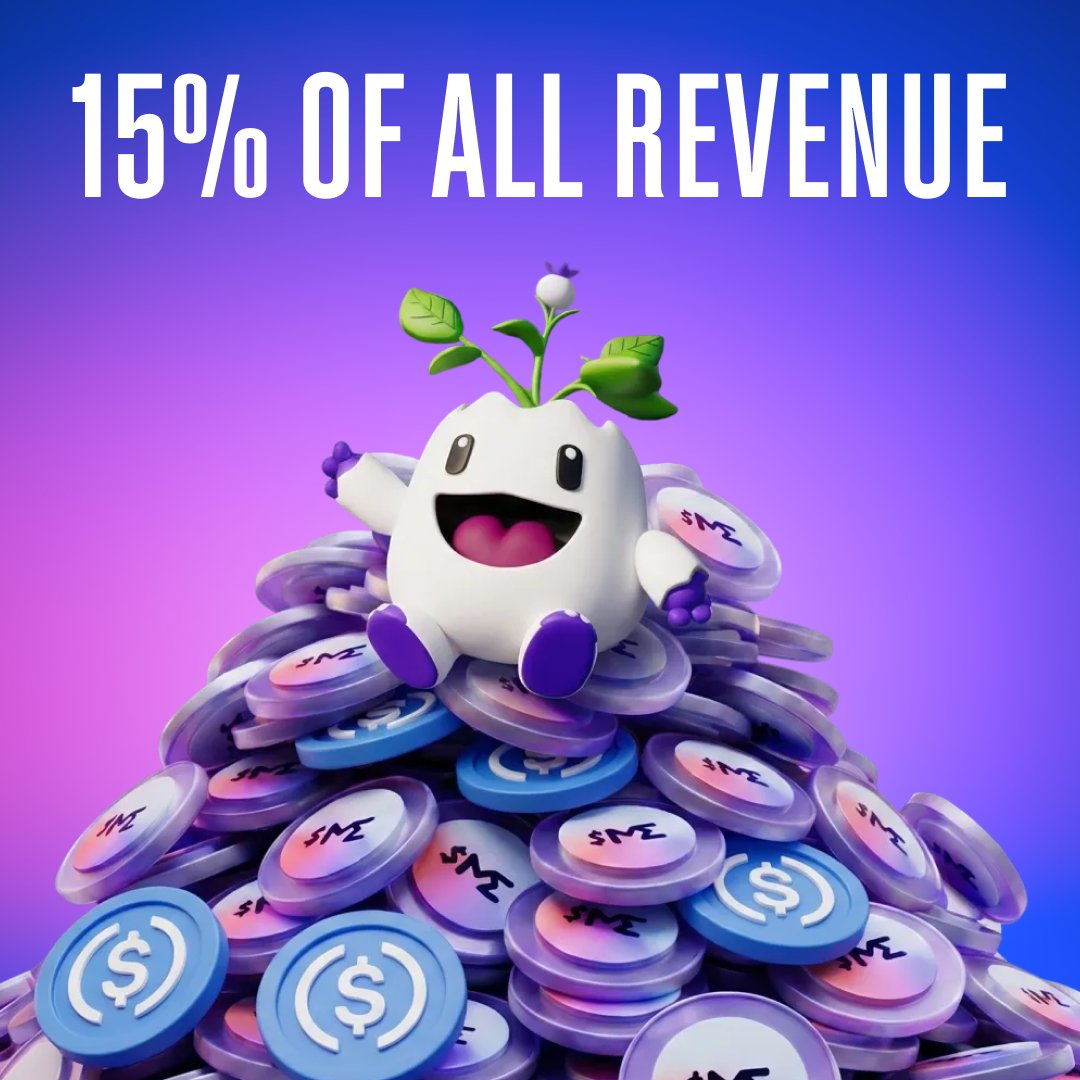 Cycles change. Narratives shift. Revenue is real.

Starting February 1st, 15% of all Magic Eden revenue flows directly into the $ME token ecosystem.

The goal is simple. When Magic Eden wins, the ecosystem wins too.

That revenue is split evenly:

- 50% goes to $ME buybacks
- 50%