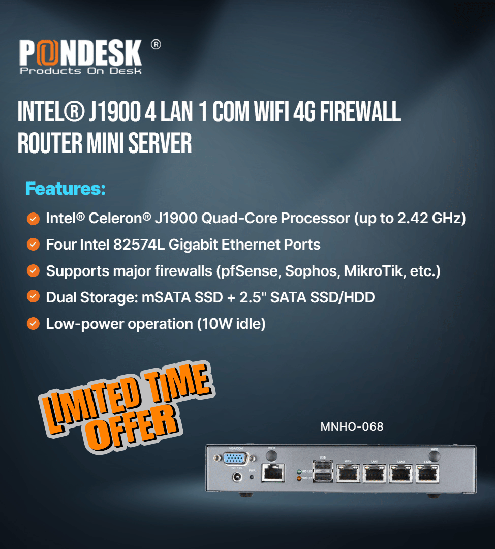 productsondesk's tweet photo. PICOPC - Intel® J1900 4 LAN 1 COM WiFi 4G Firewall Router Mini Server
Grab this limited-time offer today ⚡

https://t.co/2kHeqZeXVM

#MiniServer #NetworkSecurity #Firewall #VPNServer #SecurityGateway #MikroTik #Networking #IoTReady #EnterpriseNetworking https://t.co/CLJb9JHV8n