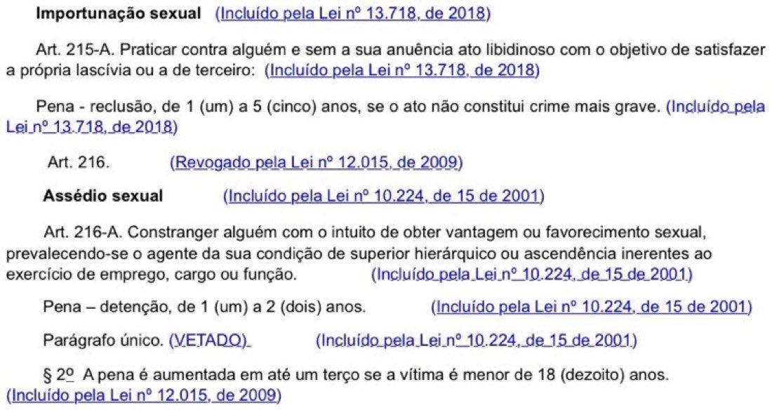 jejezaum's tweet image. 🚨ALERTA DE TEXTÃO. Por que NÃO É ASSÉDIO o ato criminoso do PEDRO?

No ASSÉDIO SEXUAL (art. 216-A) precisa ter superioridade hierárquica ou ascendência inerente ao emprego, cargo ou função. Há um constrangimento de alguém a fim de uma obtenção de uma vantagem ou de um…