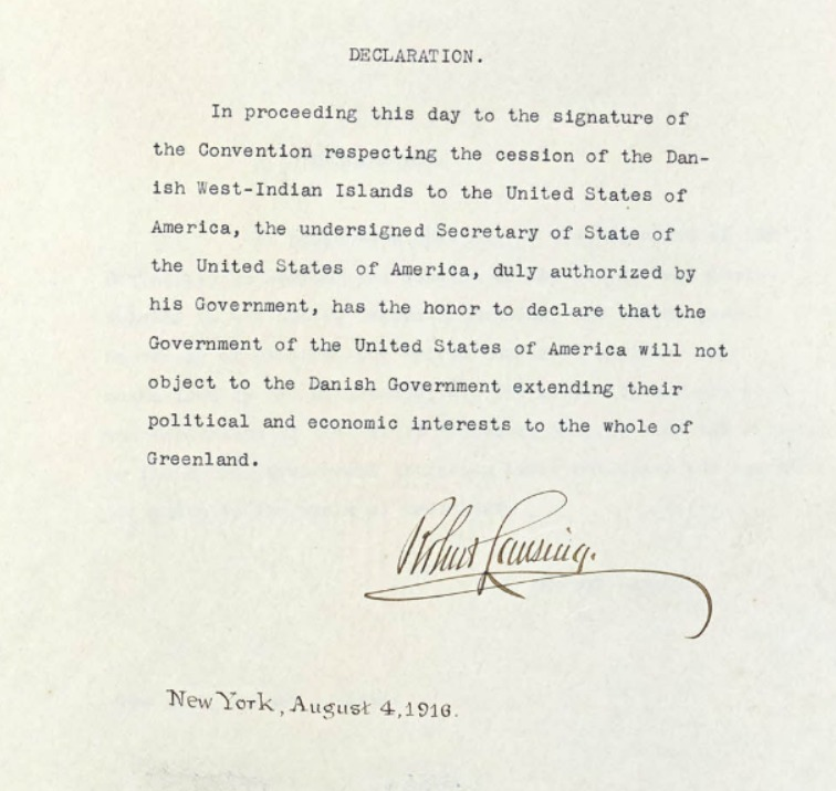 BjornJarle's tweet photo. @TheRickWilson He claims that no document confirms Denmark's control over Greenland.  Well... He's incorrect again.

The document was signed by the US Secretary of State. It is actually one hundred years ago this August. https://t.co/m9LlGcHZKe