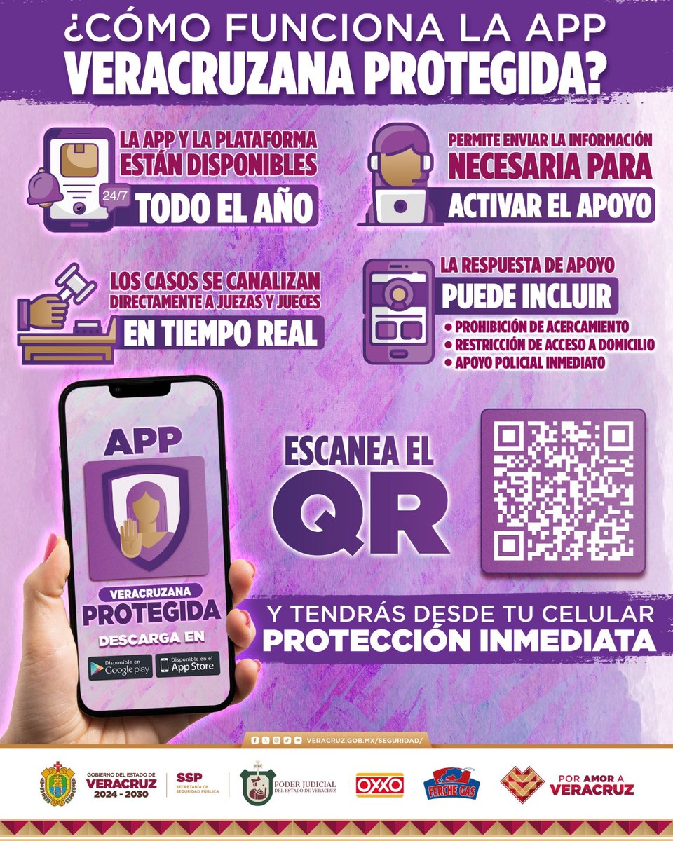 Con la app Veracruzana Protegida tienes protección inmediata desde tu celular 📲💜

Reporta cualquier situación y recibe ayuda al instante. 

¡Descárgala, no estás sola!👩‍🦱👩🏽‍🦳