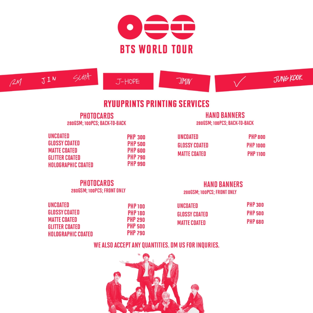 ryuuprints's tweet photo. NOW ACCEPTING PRINTING SERVICES FOR BTS WORLD TOUR! 💎

• limited slots only
• discounted prices
• dm for inquiries!

★ order form: https://t.co/FMFWbCEyKi

t. wts lfb photocards hand banner photo strip concert event fan support freebies

#BTS #BTS_WORLDTOUR_MANILA https://t.co/SXOfCXbGZE
