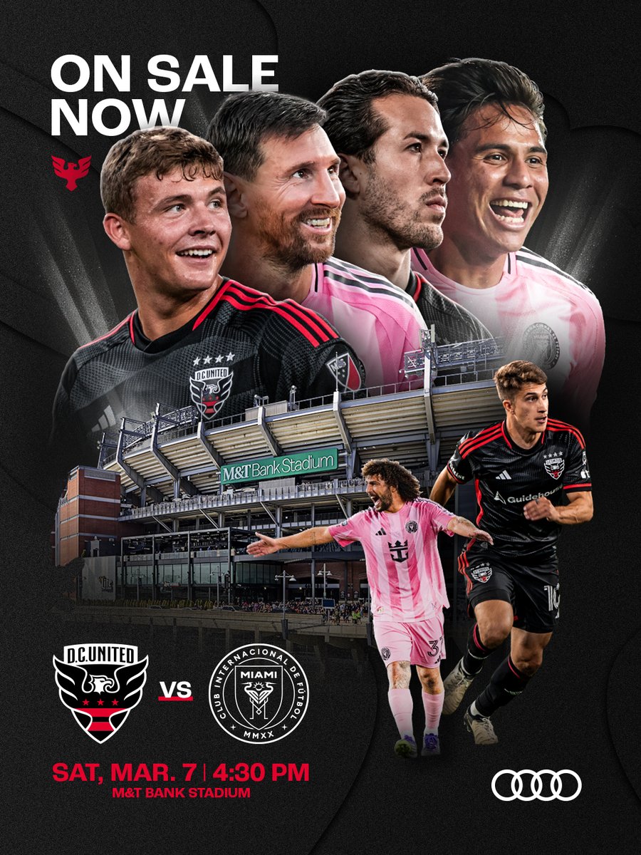 dcunited's tweet photo. It’s all going down in Baltimore! D.C. United vs Inter Miami. Tickets are on sale, grab yours and pull up!

📆 : March 7, 2026
⏰ : 4:30 PM
📍: M&amp;T Bank Stadium

Buy Now: https://t.co/GXZ0Lgg8NW https://t.co/LrB0YnLbJg