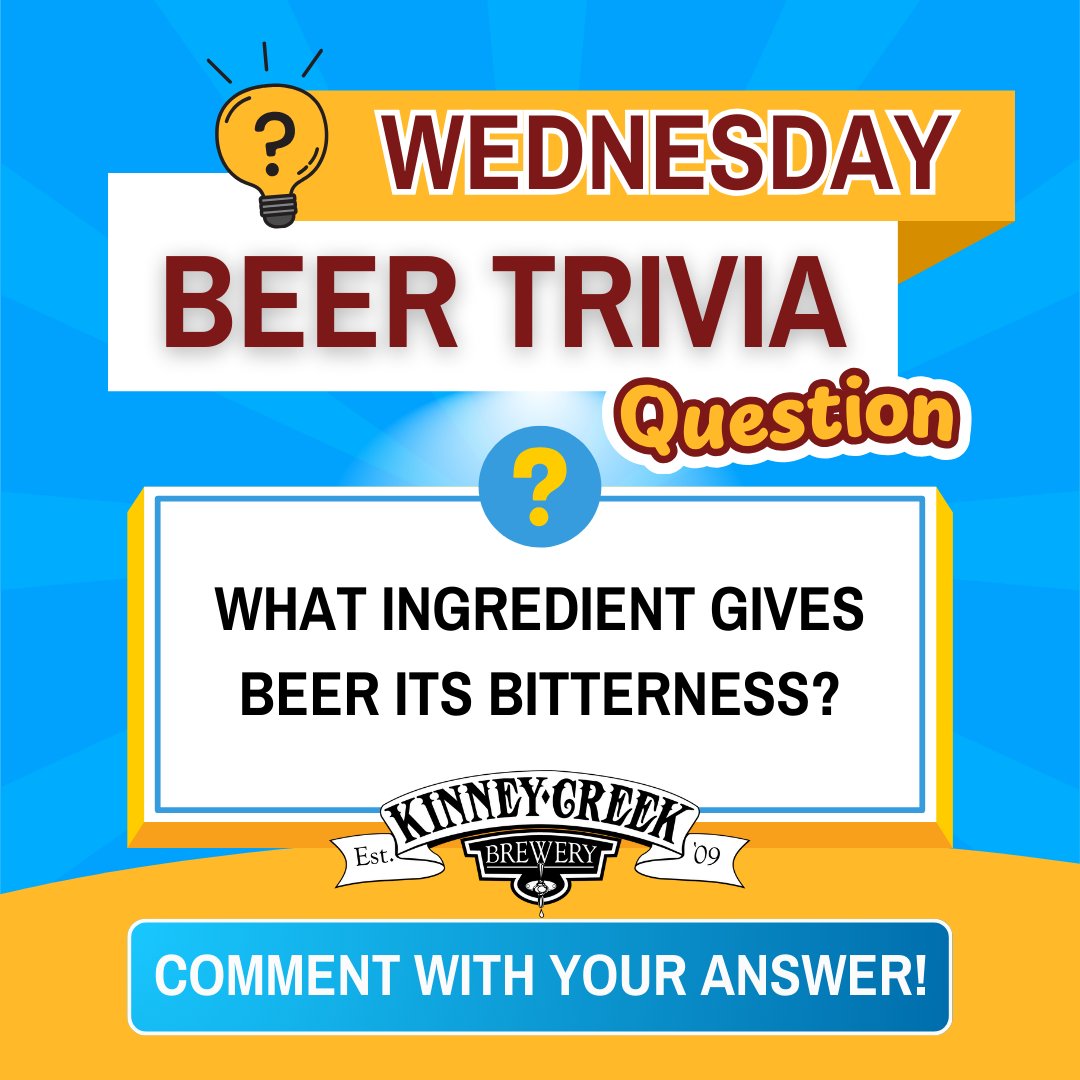 🍺 Hump Day Beer Trivia! 🧠
Question: What ingredient gives beer its bitterness? 🌿
Drop your guess below and we’ll reveal the answer later today! ⬇️

#beertrivia #HumpDayTrivia #DrinkLocal #beertrivia #HumpDayTrivia #DrinkLocal #midweekfunMidweekFun